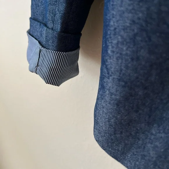 Gap Navy Blue Denim Pinstripe Lined Single Button Collared Fit & Darted Blazer 8 - Picture 5 of 12